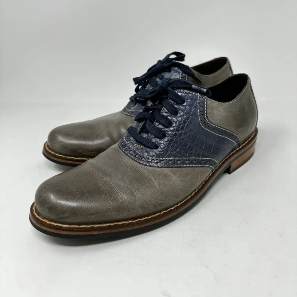 Cole Haan Mens 7.5 M Grey Navy Blue Croc Saddle Oxford Shoes C10293